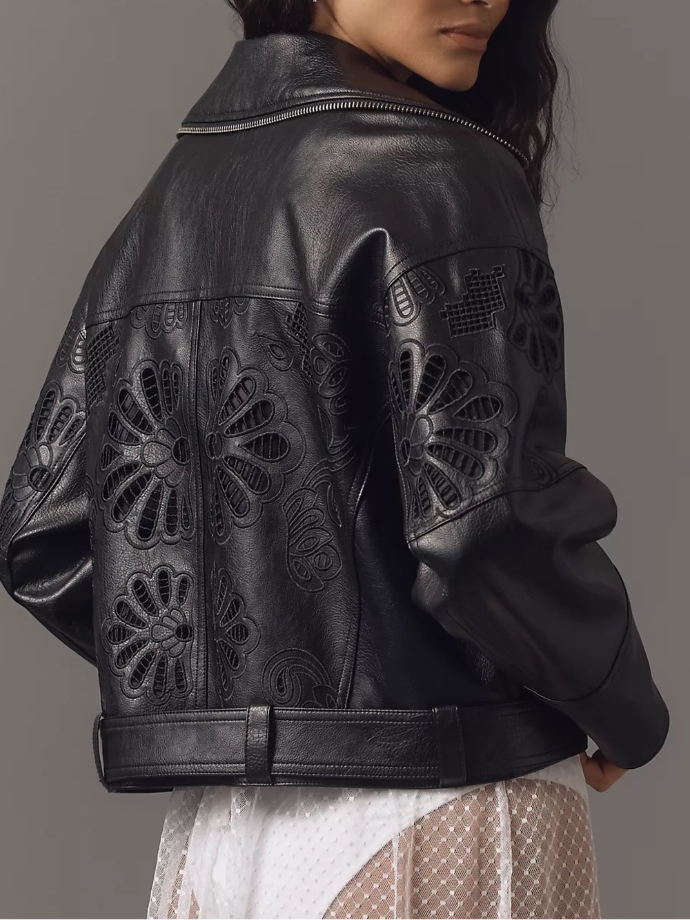 NWOT By Anthropologie Faux-Leather Eyelet Moto Jacket Size Medium